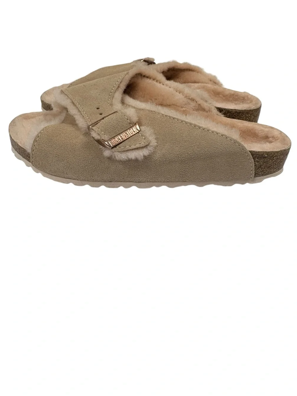 Birkenstock Arizona Shearling Suede Sandals Taupe Mink Fur Lined EU36 US 5-5.5
